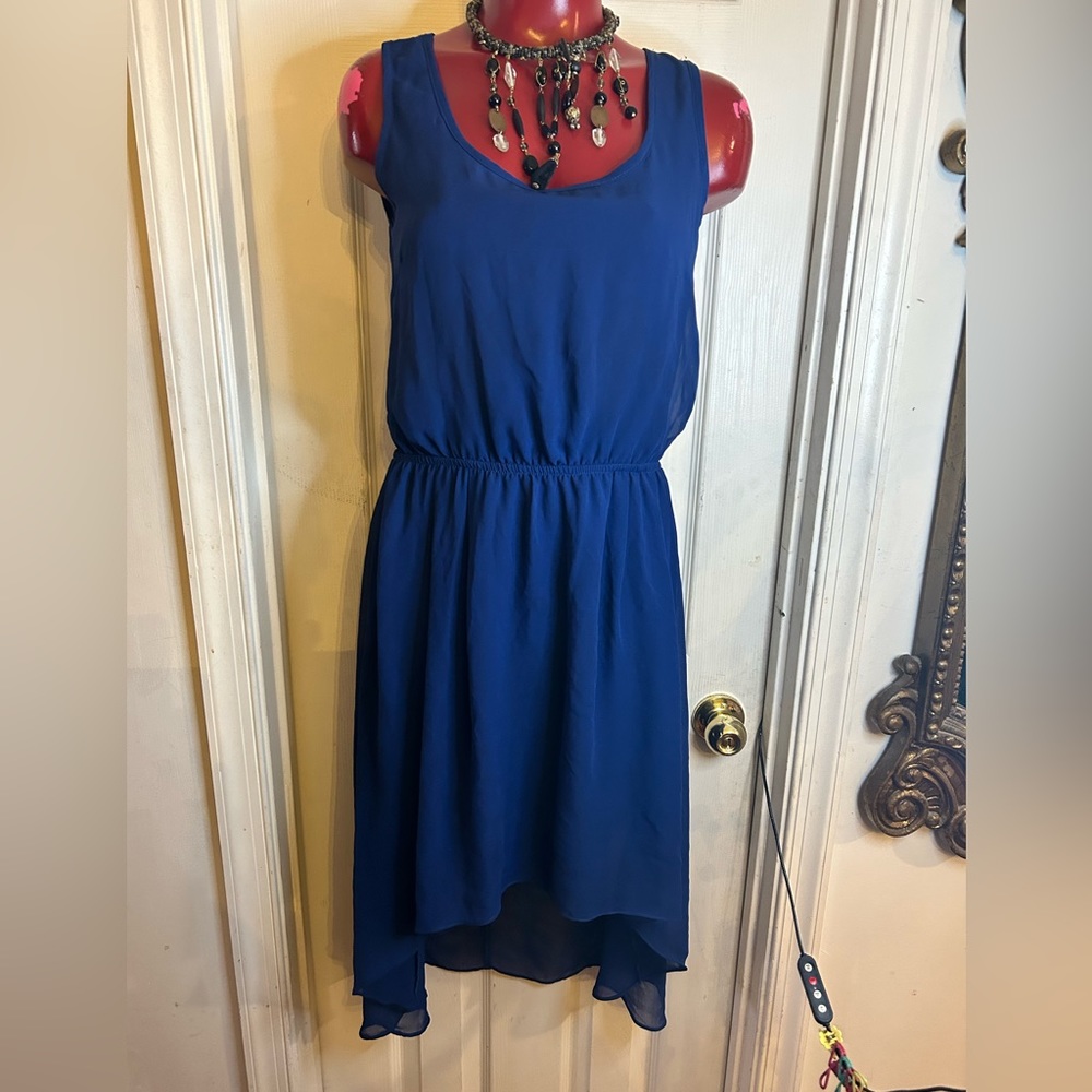 FAISCA HI LOW BLUE DRESS - SIZE MEDIUM - SHEER OVERLAY AND LINED